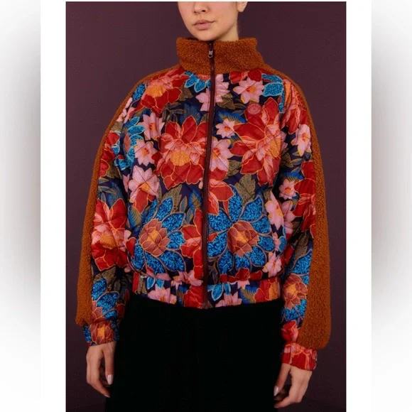 NWT FARM RIO Toucanfly Reversible Floral Print Quilted Puffer Jacket Size L - Picture 7 of 14